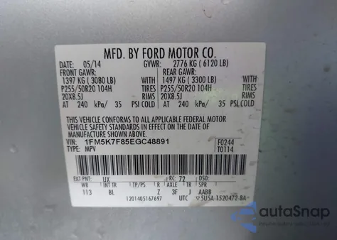 2014 Ford Explorer Limited from USA, damaged, VIN 1FM5K7F85EGC48891